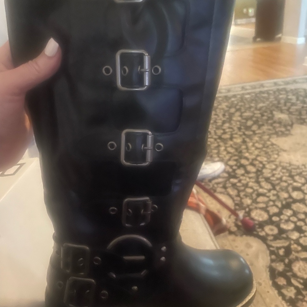 Black Buckle Knee-High Boots